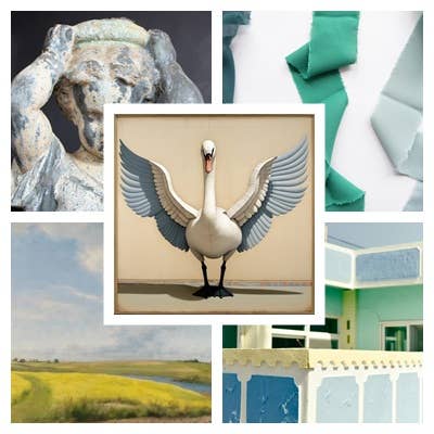 Swan Framed Print (with antique ribbon and gold nail  for hanging) by Odalisque Paris