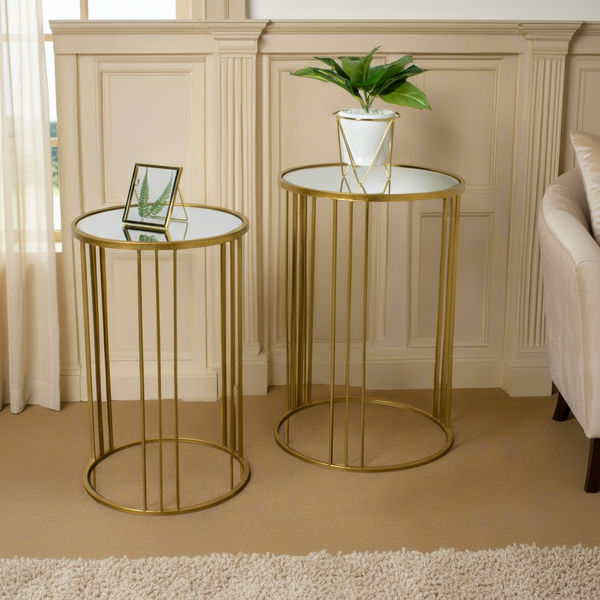 Accent Table Gold with a mirror Top Set of 2