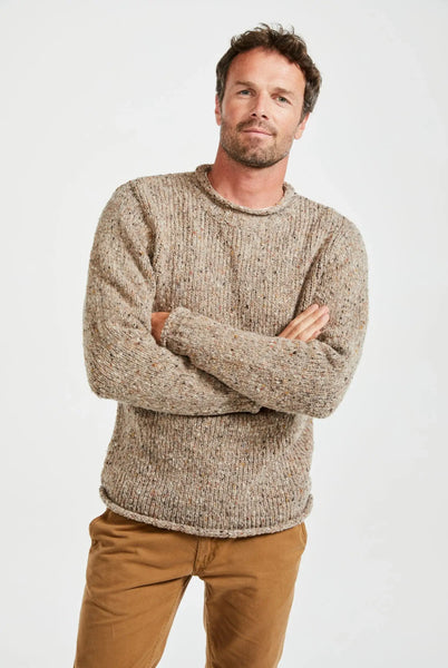 Raheen Tweed Roll Neck Mens Sweater Aran Woolen Mills  - Oat Large