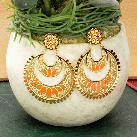 Statement Drop Coral Gold Earrings