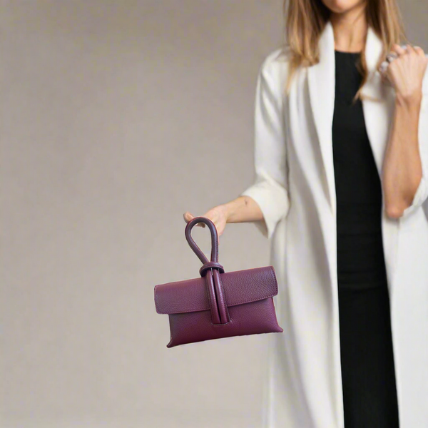 Shibuya Italian Leather Clutch /Crossover Handbag in Maroon