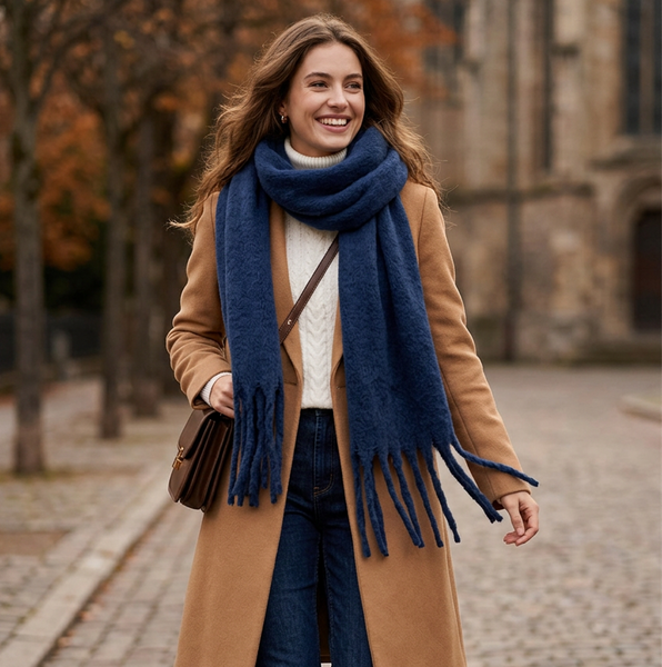 Solid scarf with large fringe: Navy