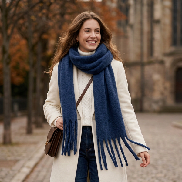 Solid scarf with large fringe: Navy