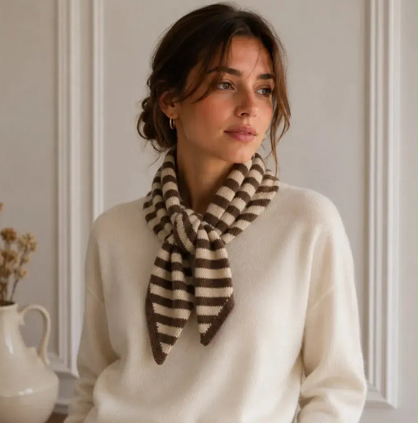 Striped knit triangle scarf