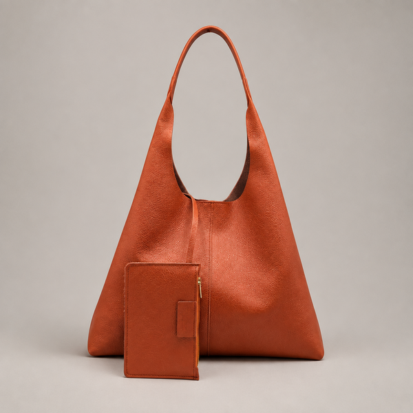 Genuine Leather Hobo Handbag (with purse inside) in Orange by Suie Valentini