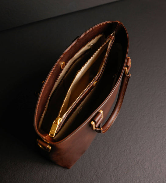 Womens Leather Handbag Shoulder Bag in Cognac - Camilla by Time Resistance