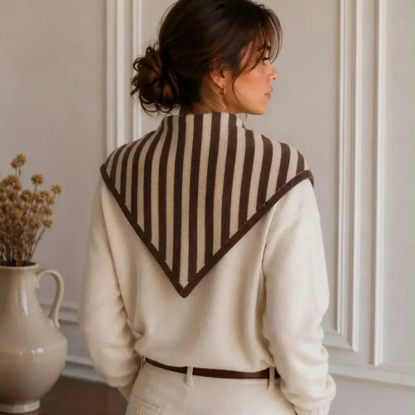 Striped knit triangle scarf