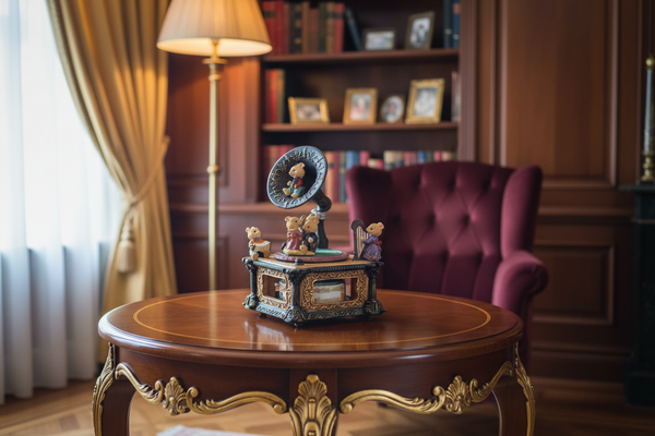 Music box Gramaphone with Mouse Family