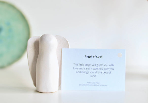 Ceramic Angel of luck with Card by Poca Ceramics