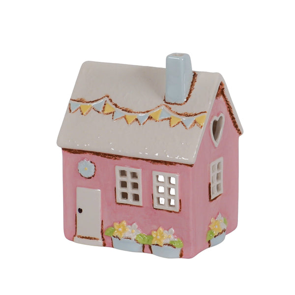 Pink ceramic tea light candle holder house Country 15,5 cm I