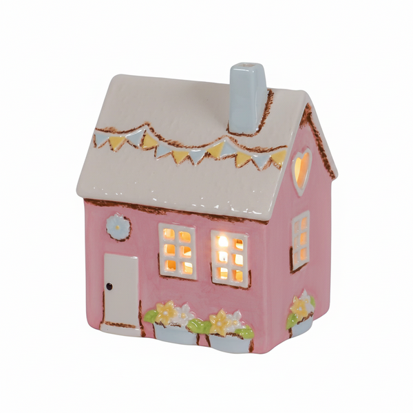 Pink ceramic tea light candle holder house Country 15,5 cm I