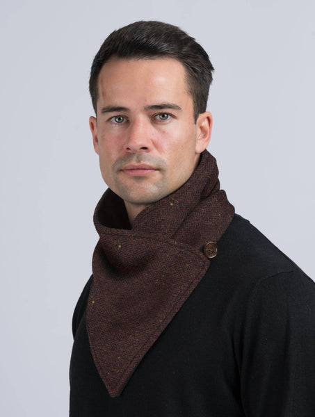Brown Herringbone Tweed Snood with Reversible Velvet by Celtic Tweed