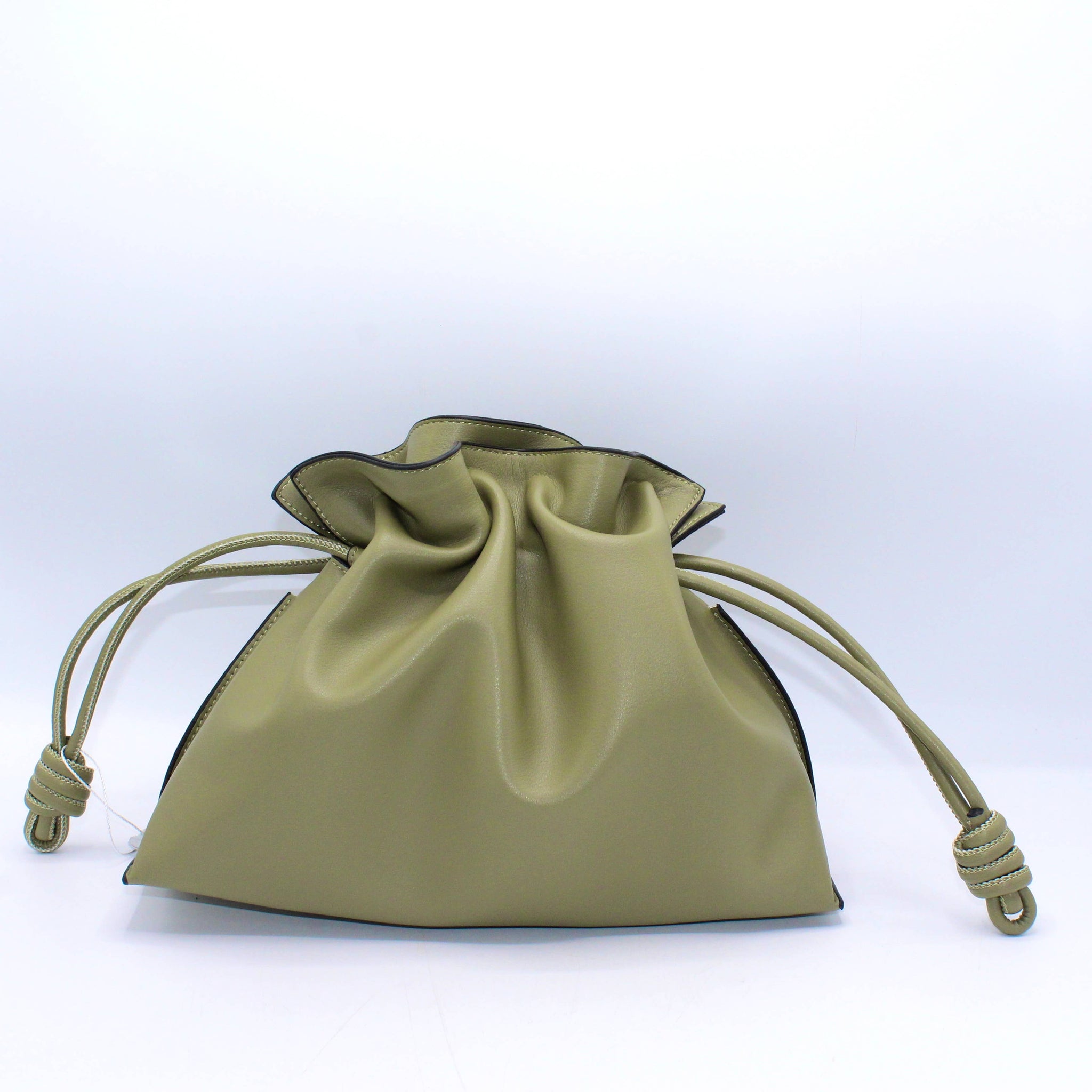 Genuine Leather Drawstring Pouch Shoulder Bag in Sage Green by Sustainable Brand Sook Stainable