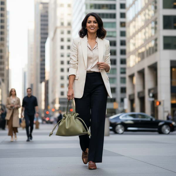 Genuine Leather Drawstring Pouch Shoulder Bag in Sage Green by Sustainable Brand Sook Stainable