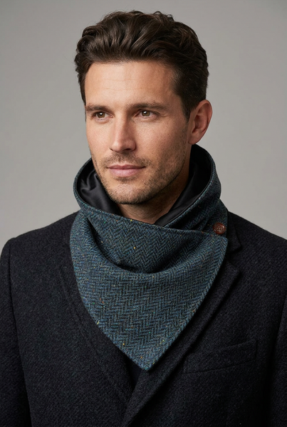 Blue Herringbone Tweed Snood by Celtic Tweed
