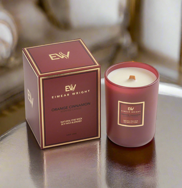 ORANGE CINNAMON SCENTED CANDLE 8.8oz 250g by Eimear Wright Candles 50 hour burn time
