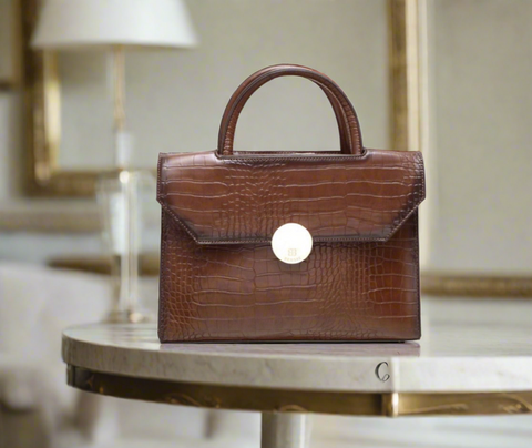 The Joan - Croc Print Office Tote - Brown