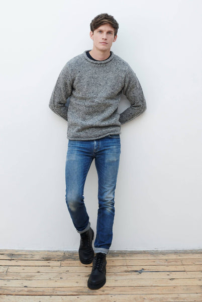 Raheen Tweed Roll Neck Mens Sweater - Light Grey