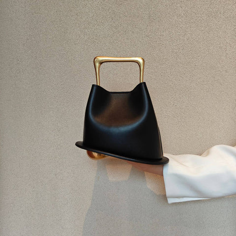 Geometric Artistic Design Metal Handle Leather Bag in Black or White by Sook Stainable