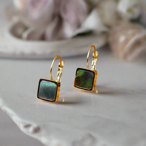 Labradorite French Clip Gold Earrings