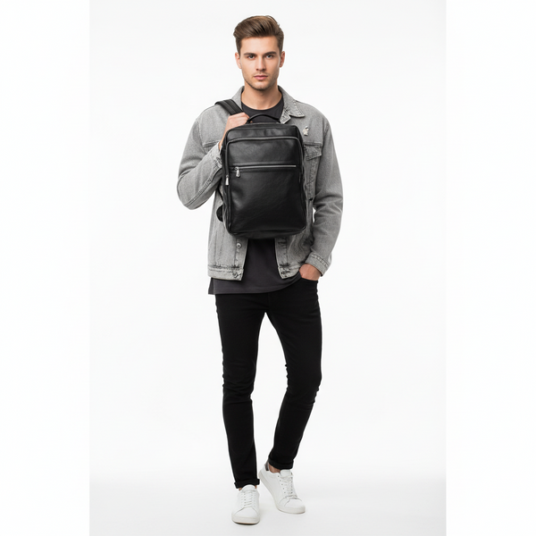 Classic Large Front Zip Backpack in Black - Bobby Black