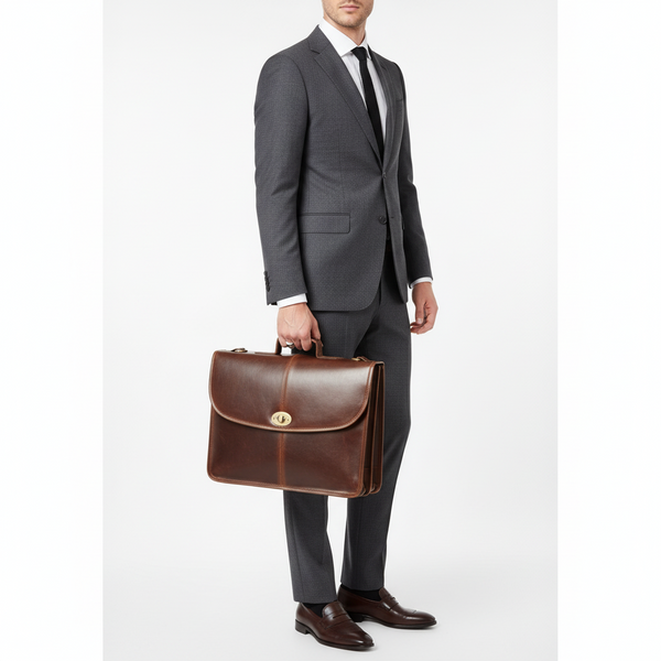 The Ballyjohnboy Leather Briefcase Brown - Tinnakeenly Leathers