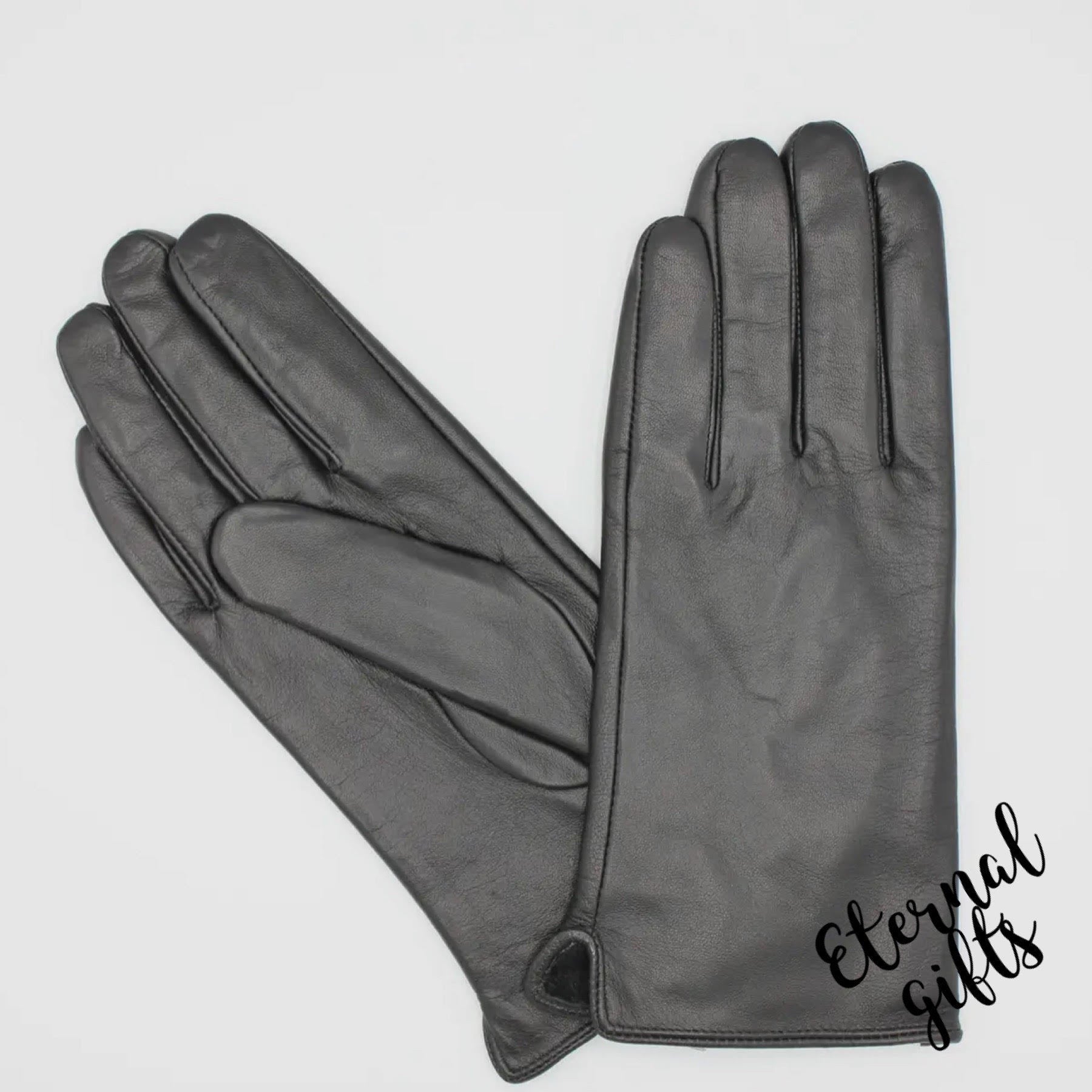Women's Fleece Lined Leather Gloves - Black