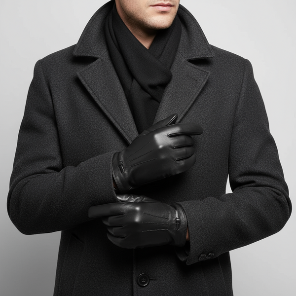 The Paris Men's Fleece Lined Leather Gloves - Black