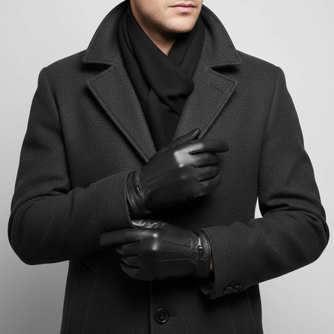 The Paris Men's Fleece Lined Leather Gloves - Black