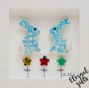 Blue Bunnies Ceramic Framed pieces by Stable Door Pottery