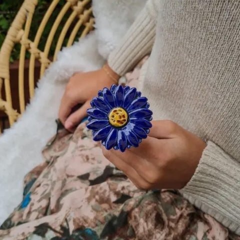 Blue Gerbera Daisy Ceramic Flower  Diameter Approx. 5 cm | 39 cm Stem