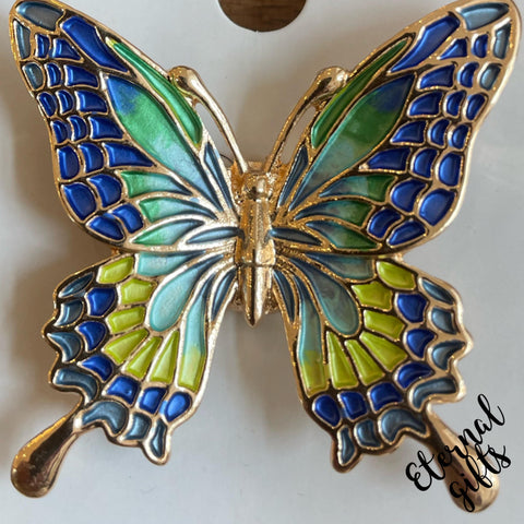 Large Butterfly Magnetic Brooch In Blues & Yellows
