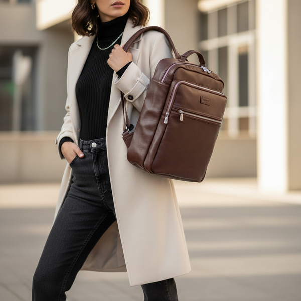 Classic front Zip Backpack in Brown - Bobby Black