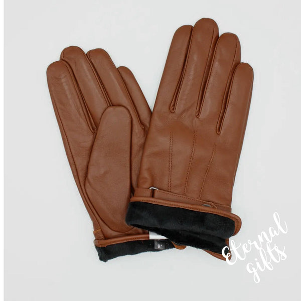 The Paris Brown Leather Man's Glove (Fur Lined)