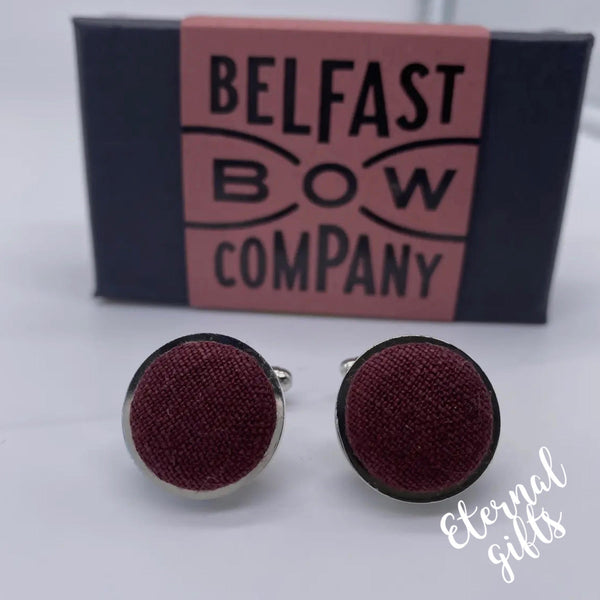 Irish Linen Cufflinks in Burgundy Belfast Bow Company