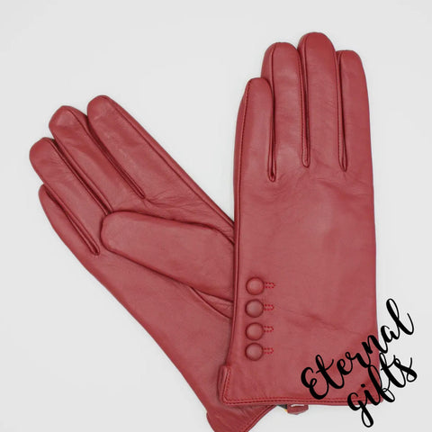 Women's Fleece Lined Leather Gloves - Burgundy