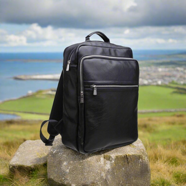 Classic Large Front Zip Backpack in Black - Bobby Black