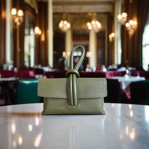 Shibuya Italian Leather Clutch /Crossover Handbag in Moss Green