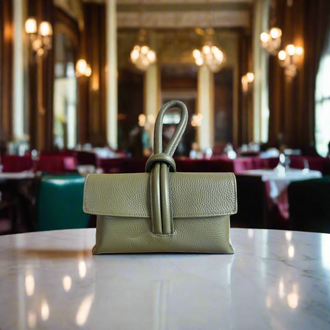 Shibuya Italian Leather Clutch /Crossover Handbag in Moss Green
