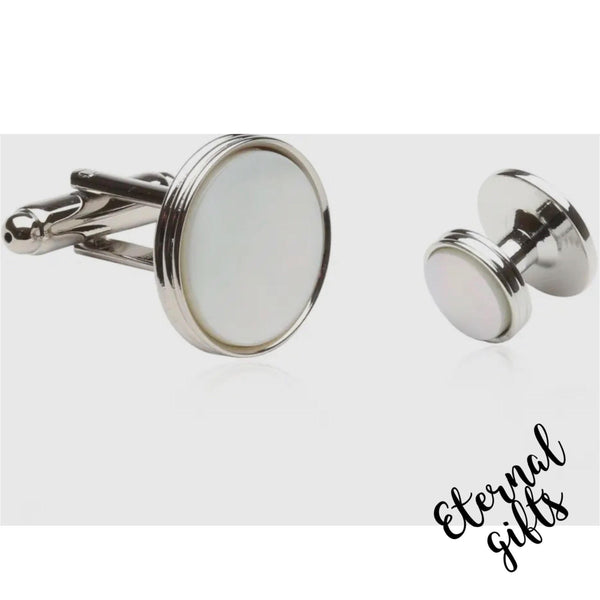 Classic Tuxedo Cufflinks Studs with Mother of Pearl Silver By Cuff Daddy