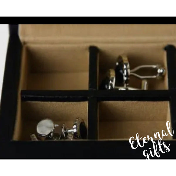 Cufflinks Rings Storage Box in Black Leather - Holds 8 Pairs By Cuff Daddy