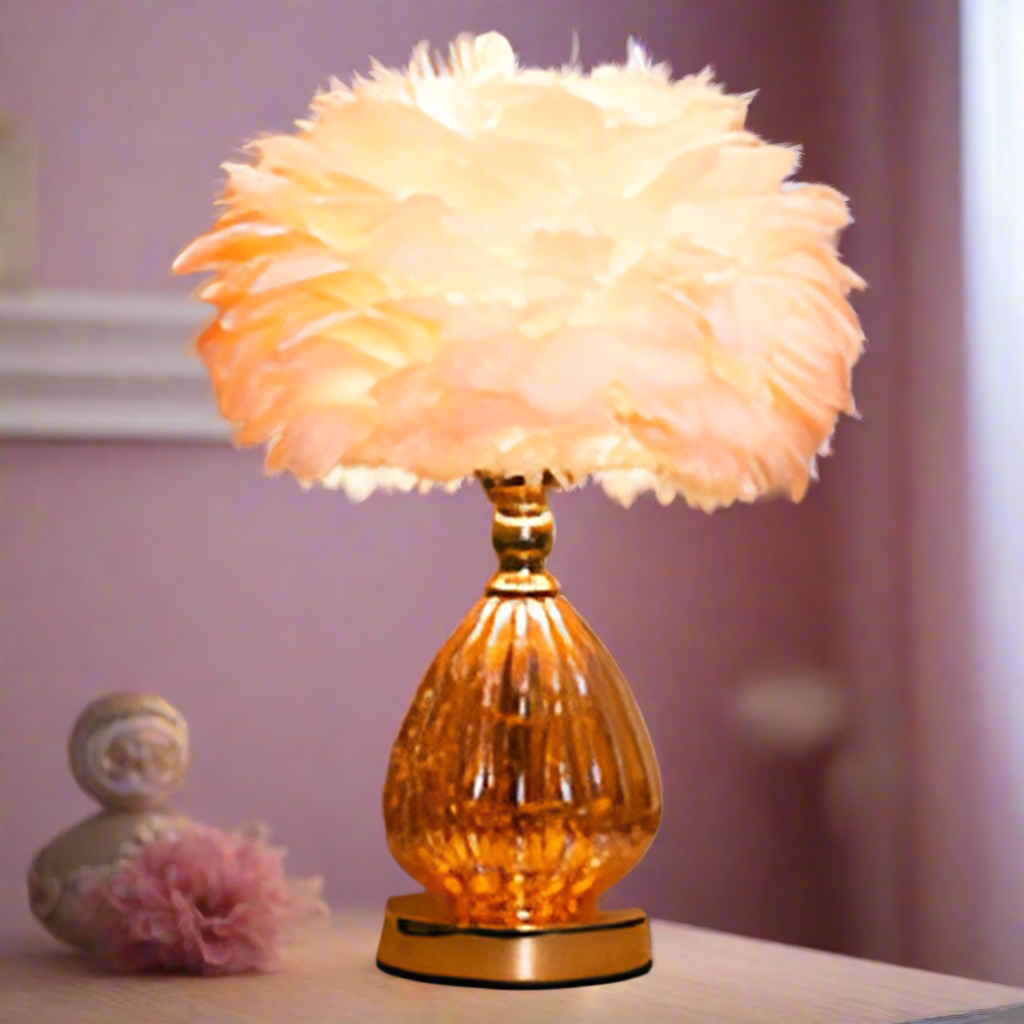 Raya led base feather lamp pink 40cm