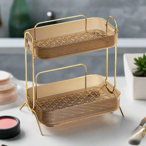 Cosmetics Organiser 2 Shelf in Gold