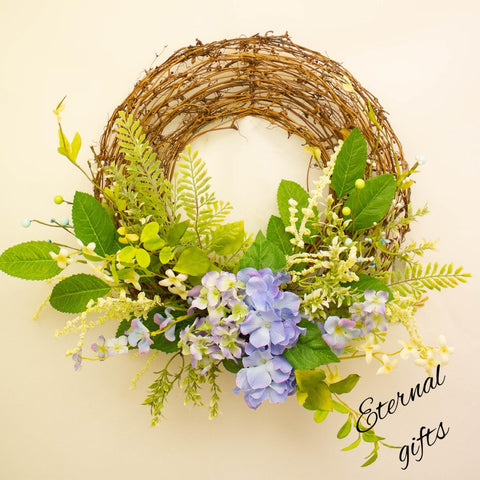 Hydrangea Floral Flat Wreath 50cm by Enchante