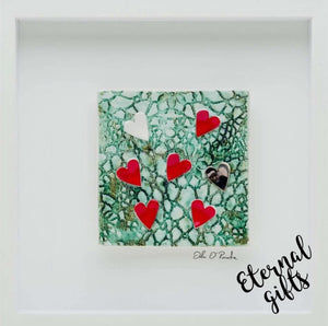 Flying Hearts Red White & Gold Framed Ceramic Piece by Stable Door Pottery