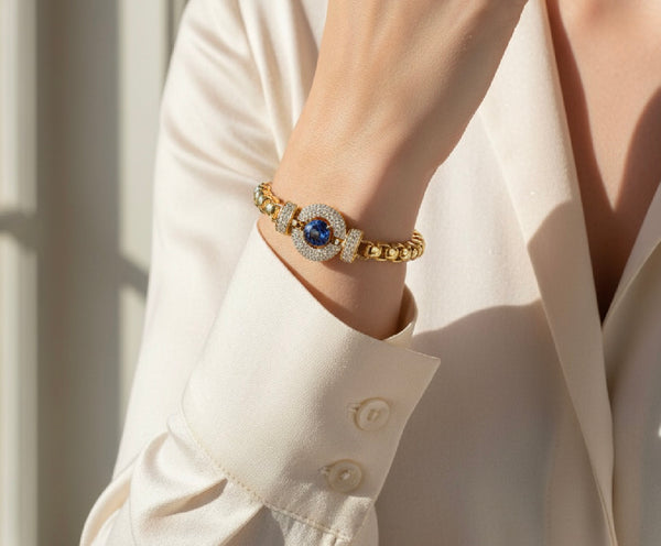 Gold and Light Sapphire Bracelet with Magnetic Closing by AbsoluteJewellery