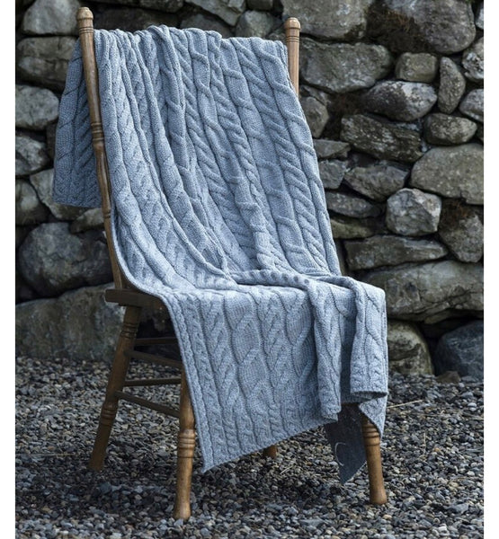 Silver Strand Supersoft Aran Cable Throw Aran Woolen Mills - Blue