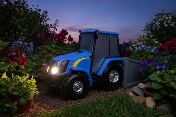 Blue Tractor and Transport Box Planter with Solar lights