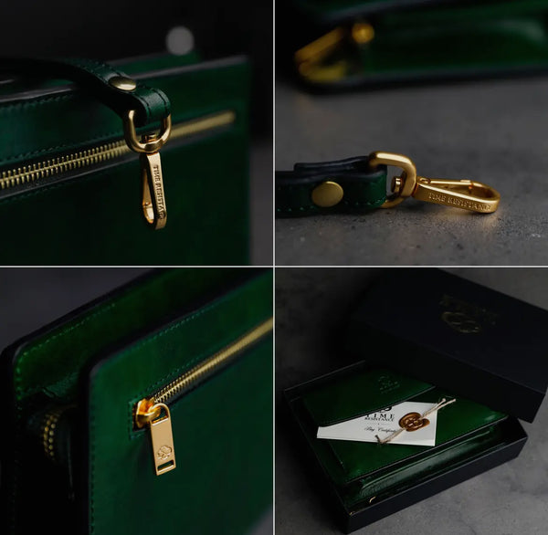 Leather Clutch Bag in Green by Time Resistance