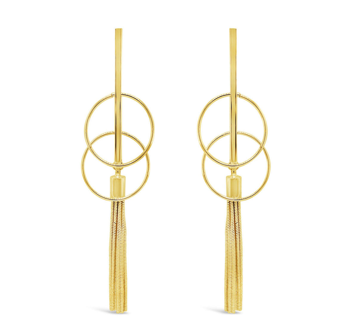 Long Statement Gold Fringe Double Circle Earrings by Absolute Jewellery